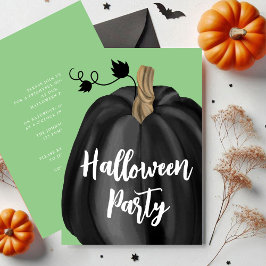 キュートなグリーンスクリプトのかぼちゃ ハロウィンパーティー 招待状