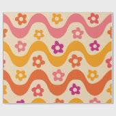 キュートなグルーヴィーな花柄のレトロな波模様 ラッピングペーパー (フラット)