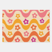 キュートなグルーヴィーな花柄のレトロウェーブ ラッピングペーパーシート (正面)