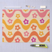 キュートなグルーヴィーな花柄のレトロウェーブ 薄葉紙 (クラフト)