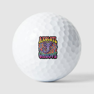 キュートなグルーヴィーヒッピーアホロートルレトロ70sレインボーアート ゴルフボール