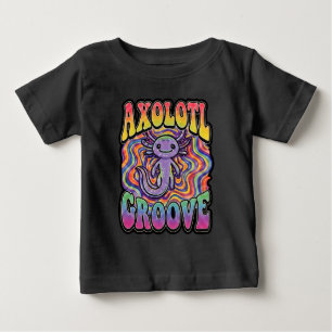 キュートなグルーヴィーヒッピーアホロートルレトロ70sレインボーアート ベビーTシャツ