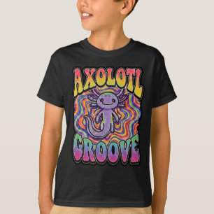 キュートなグルーヴィーヒッピーアホロートルレトロ70sレインボーアート tシャツ