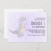 キュートなグレイ恐竜のおもちゃの水彩誕生日 インビテーションポストカード (正面/裏面)