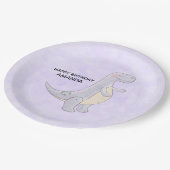 キュートなグレイ恐竜のおもちゃの水彩誕生日 ペーパープレート (アングル)