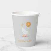 キュートなグレーとイエロー間抜けのガチョウの誕生日パーティー 紙コップ (正面)