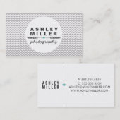 キュートなグレーとホワイトシェブロンアクアハートディバイダー 名刺 (正面/裏面)
