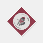 キュートなグレーと赤の水の色のクリスマスラクーン スタンダードカクテルナプキン (角)