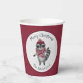 キュートなグレーと赤の水の色のクリスマスラクーン 紙コップ (裏面)