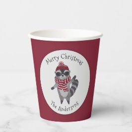 キュートなグレーと赤の水の色のクリスマスラクーン 紙コップ
