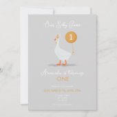 キュートなグレーと黄色間抜けのガチョウの誕生日 招待状 (正面)