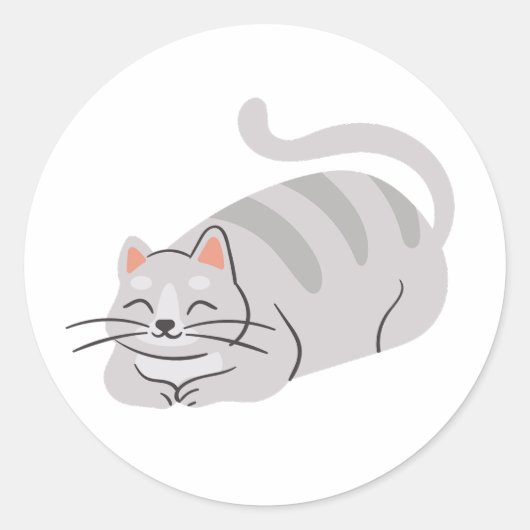 キュートなグレーのタビー猫の置き方シール ラウンドシール (正面)