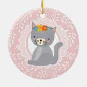 キュートなグレーの子猫ピンクの白猫 セラミックオーナメント (裏面)