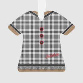 キュートなグレーの格子模様のドレスとレースのトリム付カスタマイズき オーナメント