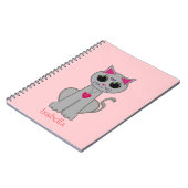 キュートなグレーの猫とピンクの名書 ノートブック (左側)
