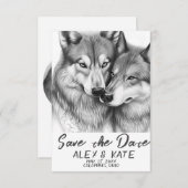 キュートなグレーウルフウェディング日付発表を保存 セーブザデート (正面/裏面)