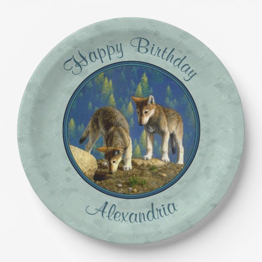 キュートなグレーウルフパップ ペーパープレート (正面)