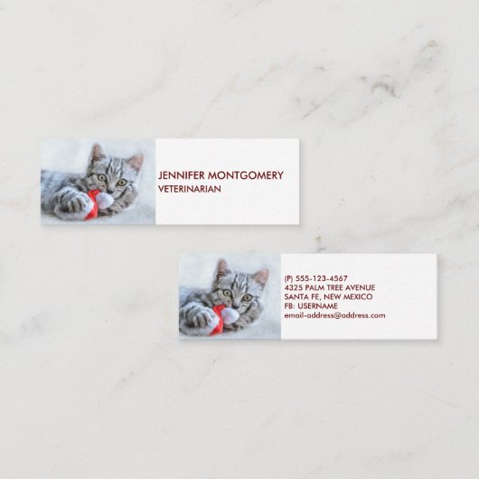 キュートなグレータブビーキャットとクリスマスハットクリスマス スキニー名刺 (正面/裏面)