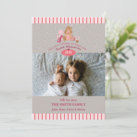 キュートなグレーピンクのジンジャーブレッドキャンディカネフォトカード カード (スタンド正面)