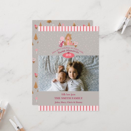 キュートなグレーピンクのジンジャーブレッドキャンディカネフォトカード カード (正面/裏面インサイチュ)
