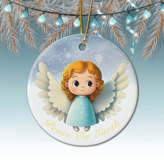キュートなケルビムの赤ちゃんの女の子の天使、天使の平和👼🏻🎄 セラミックオーナメント
