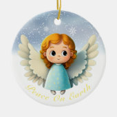 キュートなケルビムの赤ちゃんの女の子の天使、天使の平和👼🏻🎄 セラミックオーナメント (正面)