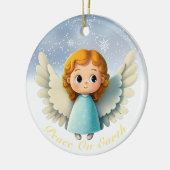 キュートなケルビムの赤ちゃんの女の子の天使、天使の平和👼🏻🎄 セラミックオーナメント (左)