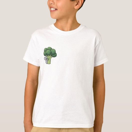 キュートなコアラがブロッコリーの木を抱きしめる子供服 Tシャツ (正面)