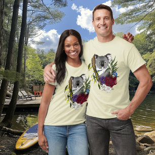 キュートなコアラのグリーンオーストラリアの野生生物フラワー Tシャツ