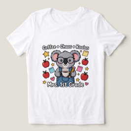 キュートなコアラのコーヒーカオス 小学校1年生担任教師 名前入り トライブレンドＴシャツ