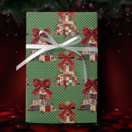 キュートなコケットパッチワークのクリスマスグリーンの水玉 ラッピングペーパー