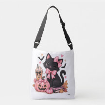 キュートなコケットブラックキャットのハロウィン ピンクのリボン付き