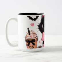 キュートなコケットブラックキャットのハロウィン ピンクのリボン付き