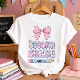 キュートなコケット ピンクのリボン セカンドグレードの名前入りデザイン Tシャツ