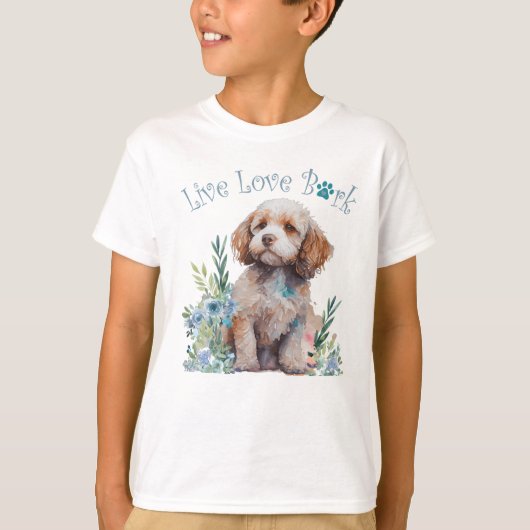 キュートなコッカプー犬の花柄 Tシャツ (正面)