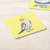 キュートなコックティエルウォーター色のオウム。 スクエアペーパーコースター (アングル)