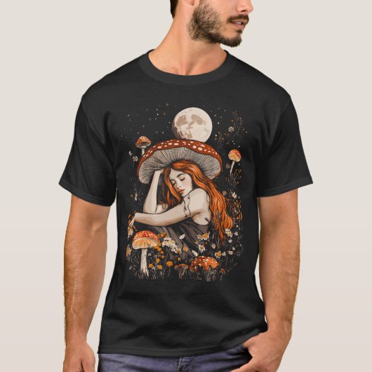 キュートなコテージコアのキノコ Tシャツ (正面)