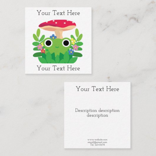 キュートなコテージコアカエルとマッシュルームビニールシール スクエア名刺 (正面/裏面)