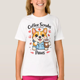 キュートなコーヒースクラブパウズ ドッグナースTシャツ 面白い看護師 Tシャツ
