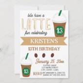 キュートなコーヒーラテの誕生日招待状 招待状 (正面)