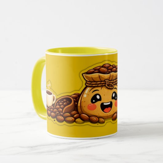 キュートなコーヒー袋マグ | かわいいコーヒー豆のカップ マグカップ (正面左)