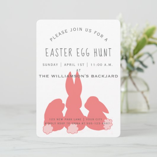 キュートなコーラルイースターバニー |エッグ狩り招待状 招待状 (スタンド正面)