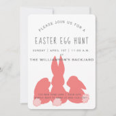 キュートなコーラルイースターバニー |エッグ狩り招待状 招待状 (正面)