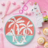 キュートなコーラルサンセットパームツリーオンビーチアートモチーフ ペーパープレート (パーティー)