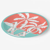 キュートなコーラルサンセットパームツリーオンビーチアートモチーフ ペーパープレート (アングル)
