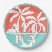 キュートなコーラルサンセットパームツリーオンビーチアートモチーフ ペーパープレート (正面)