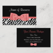 キュートなコーラルピンクとブラックゼブラのプリントかわいらしボウ 名刺 (正面/裏面)