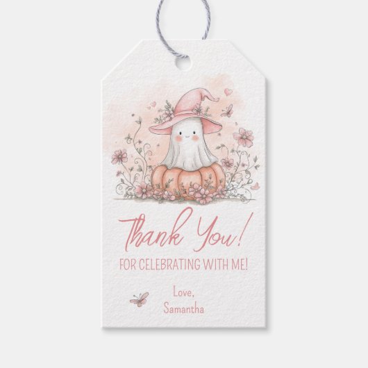 キュートなゴーストの誕生日感謝 ギフトタグ (正面)