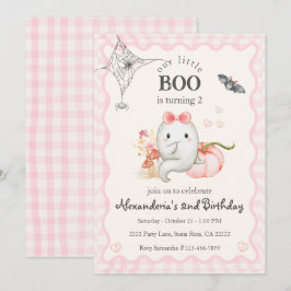 キュートなゴーストパーティーの誕生日ガール ピンク 招待状