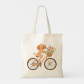 キュートなゴールデンドゥードル犬の自転車と春の花 トートバッグ (裏面)